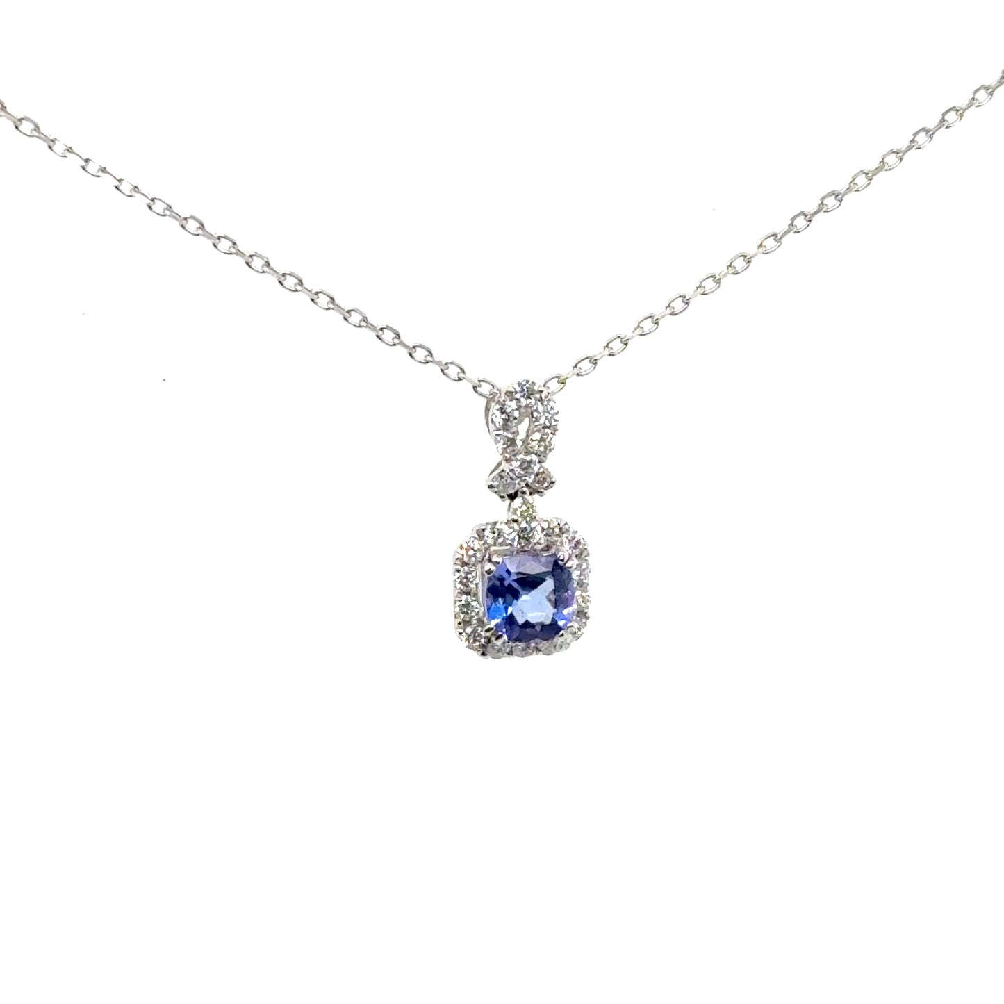 Tanzanite Halo Drop Pendant