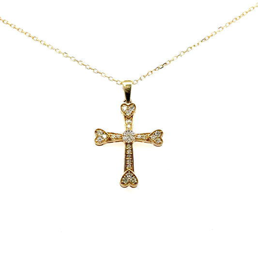 Golden Heart End Cross Pendant